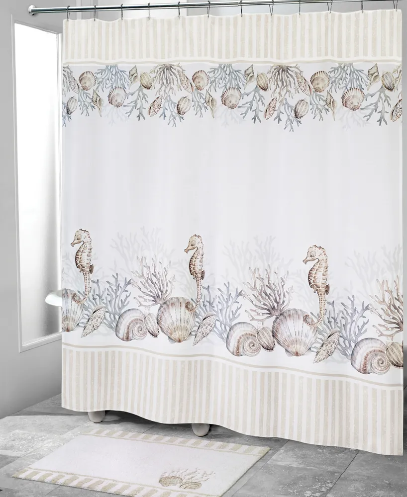 Avanti Destin White Coral & Shells Printed Shower Curtain, 72" x 72"