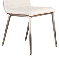 Cafe Brushed Stainless Steel Dining Chair Gray Artificial leather with Walnut Back - Set of 2