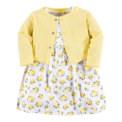 Luvable Friends Baby Girls Dress and Cardigan 2pc Set