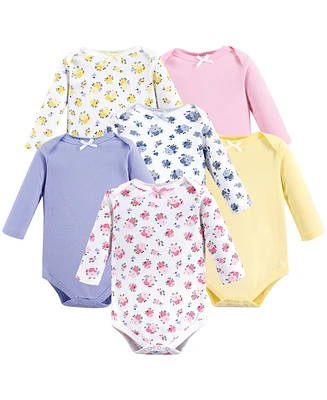 Luvable Friends Baby Girls Cotton Long-Sleeve Bodysuits 6pk, Floral, Months