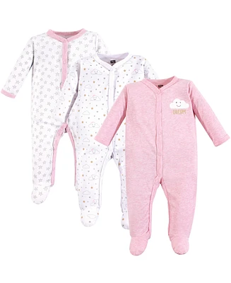 Hudson Baby Baby Girls Cotton Snap Sleep and Play 3pk, Pink Clouds