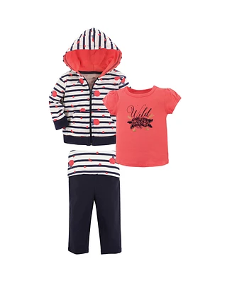Yoga Sprout Toddler Girls Cotton Hoodie, Bodysuit or Tee Top, and Pant, Wild Floral Toddler, 4