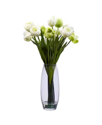 Nearly Natural Tulip w/Vase Silk Flower Arrangement