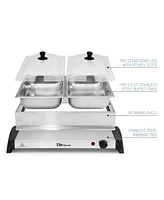 Elite Gourmet 5Qt. Dual Buffet Server Food Warmer with Temperature Control and Clear Slotted Lids