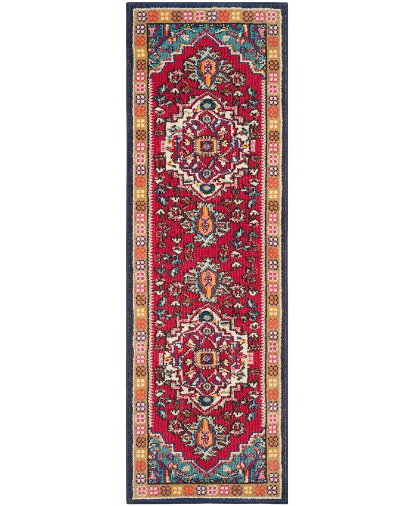 Safavieh Monaco MNC207 Red and Turquoise 2'2" x 12' Runner Area Rug