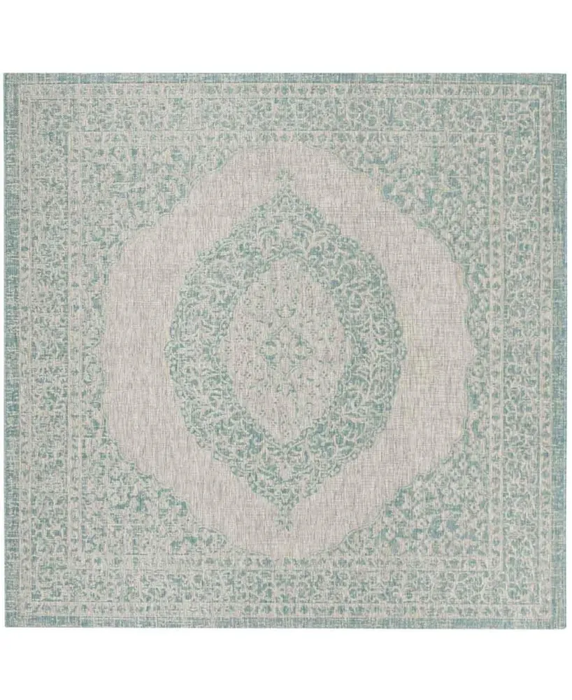 Safavieh Courtyard CY8751 Light Gray and Aqua 6'7" x 6'7" Sisal Weave Square Outdoor Area Rug