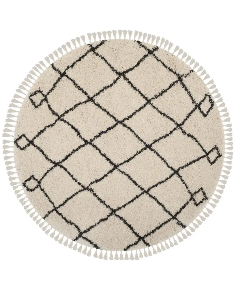 Safavieh Moroccan Fringe Shag MFG241 Cream and Charcoal 5'1" X 5'1" Round Area Rug