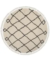 Safavieh Moroccan Fringe Shag MFG241 Cream and Charcoal 5'1" X 5'1" Round Area Rug