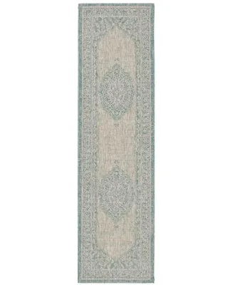 Safavieh Courtyard CY8751 Light Grey and Aqua 2'3" x 12' Sisal Weave Runner Outdoor Area Rug