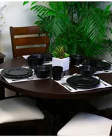 Elama Retro Chic 16 Piece Glazed Dinnerware Set in Black