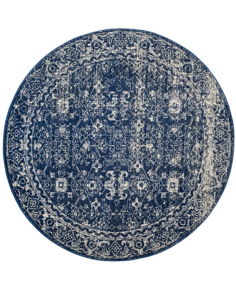 Safavieh Evoke EVK270 Navy and Ivory 6'7" x 6'7" Round Area Rug