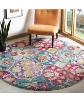 Safavieh Monaco MNC248 Gray and Fuchsia 6'7" x 6'7" Round Area Rug