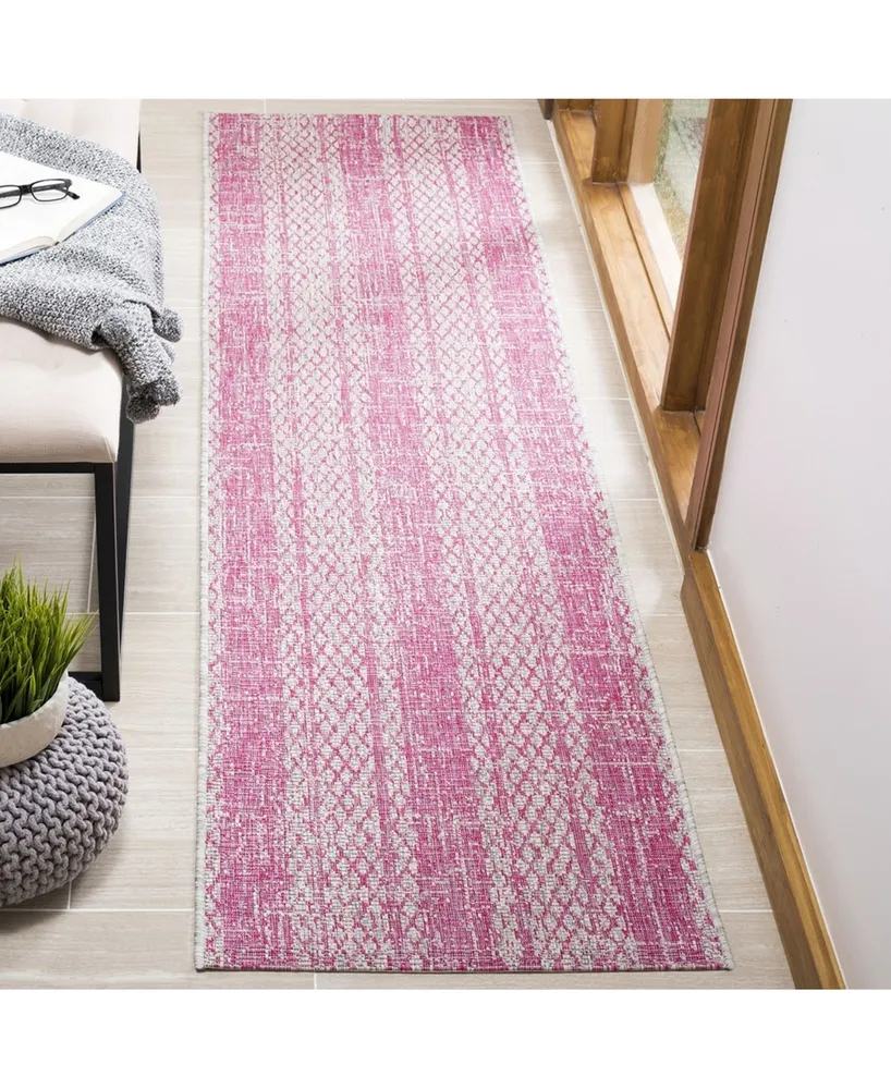 Safavieh Courtyard CY8736 Light Grey and Fuchsia 2'3" x 8' Sisal Weave Runner Outdoor Area Rug