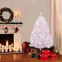 Puleo 4.5FT Pre-Lit Shiny White Nebraska Fir Artificial Christmas Tree