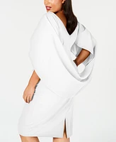 Betsy & Adam Plus Ruched Cape Dress