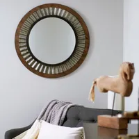 Household Essentials Wood Framed Sunburst Metal Mirror