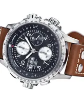 Hamilton Watch, Men's Swiss Automatic Chronograph Khaki X-Wind Brown Leather Strap 44mm H77616533