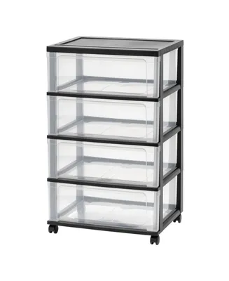 Iris Usa Plastic 4 Drawer Wide Storage Cart with 4 Caster Wheels