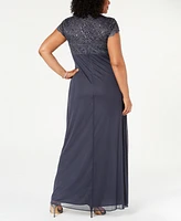 B&A by Betsy & Adam Plus Sequined-Lace Ruched Gown