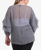 Ny Collection Plus Size Gingham-Print Wrap Top