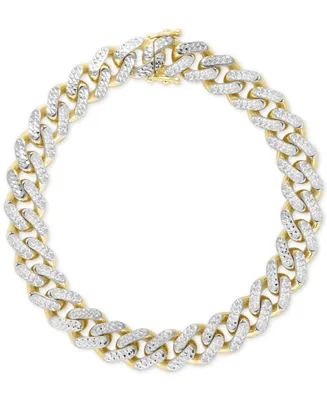 Two-Tone Wide Curb Link Hollow Bracelet in 10k Gold & 10k White Gold - Two
