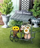 Rosemary Lane Farmhouse Iron Flower Cart with Roof