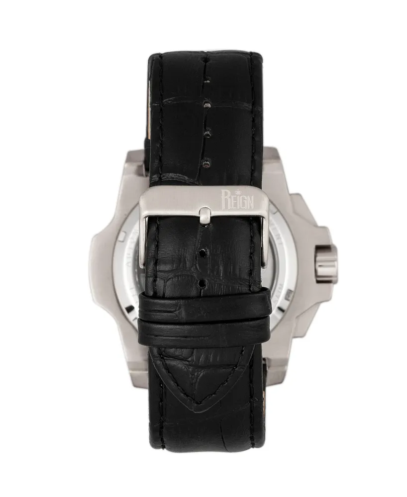 Reign Commodus Automatic Black Dial, Silver Case, Genuine Black Leather Watch 48mm