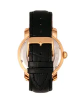 Reign Kahn Automatic Skeleton Rose Gold Case, Genuine Black Leather Watch 45mm