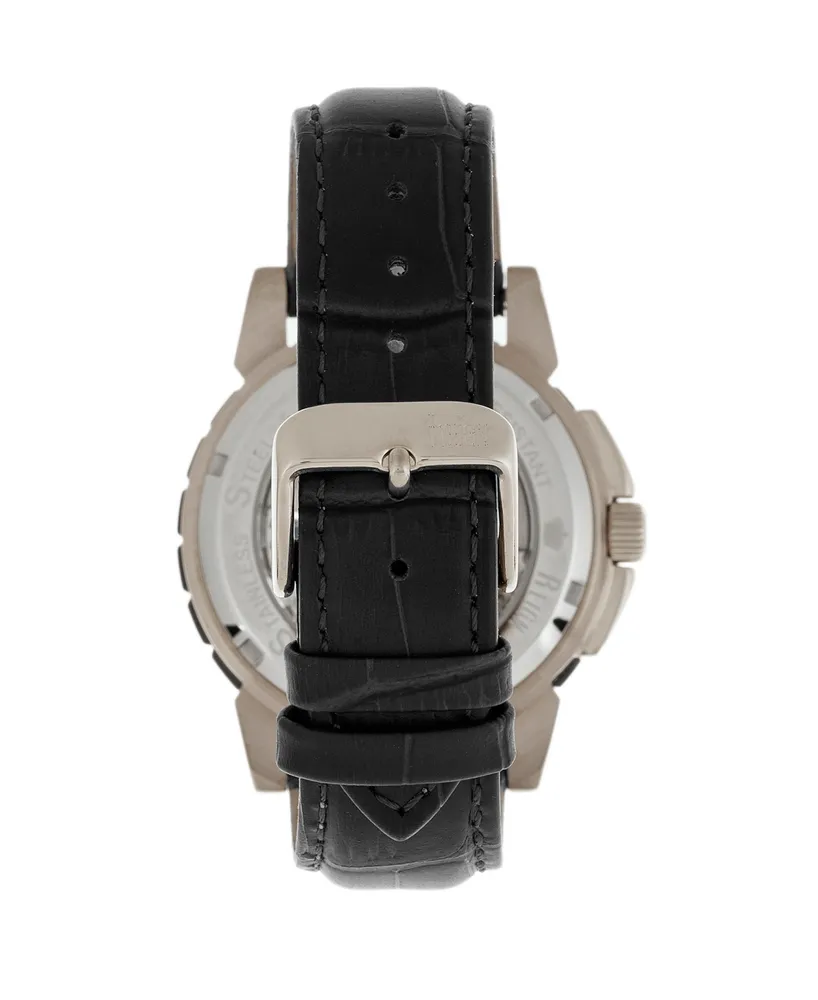 Reign Philippe Automatic White Dial, Genuine Black Leather Watch 41mm