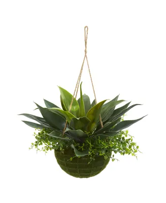 Nearly Natural Agave and Maiden Hair Artificial Plant in Hanging Basket (Indoor/Outdoor)