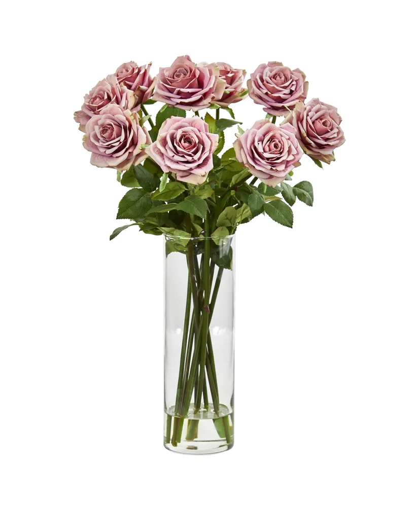 Nearly Natural Rose Artificial Arrangement in Cylinder Vase