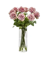 Nearly Natural Rose Artificial Arrangement in Cylinder Vase