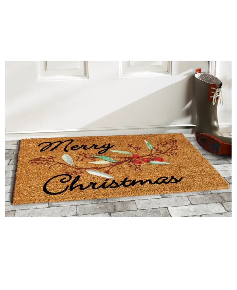 Home & More Merry Christmas Berries Coir/Vinyl Doormat, 17" x 29"