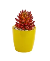 Nearly Natural 9" Mixed Succulent Artificial Plant in Yellow Vase (Set of 3)