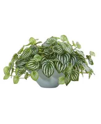 Nearly Natural 19" Watermelon Peperomia Artificial Plant in Green Vase (Real Touch)