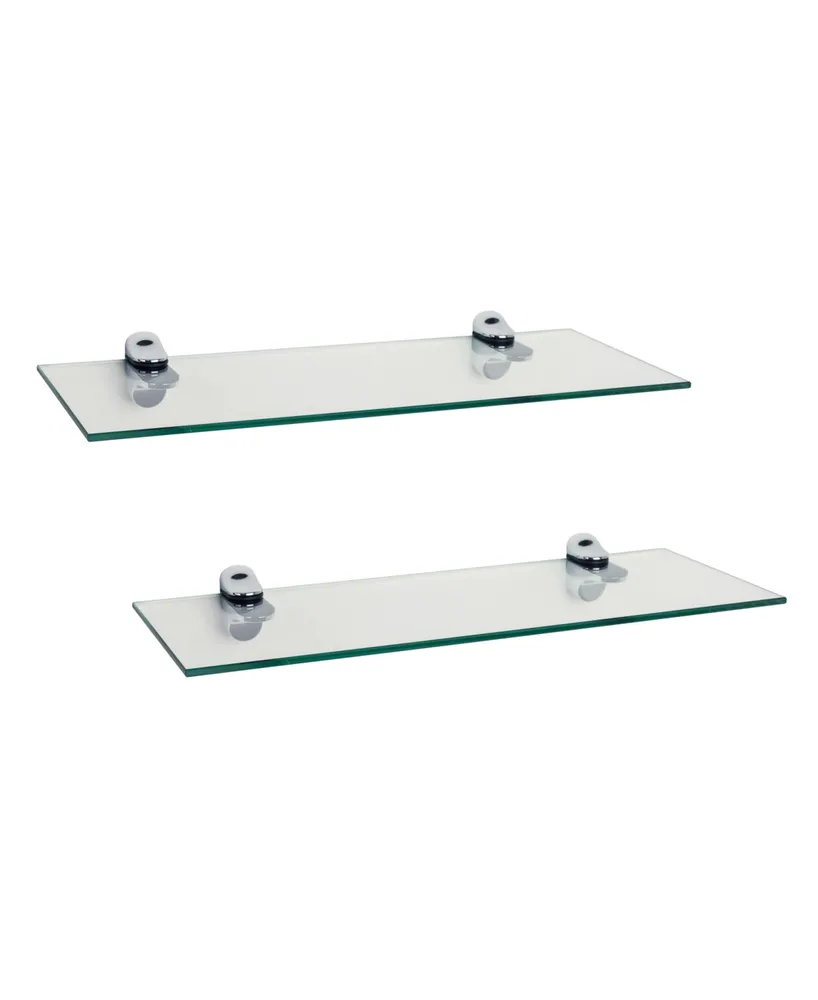 Set of 2 Glass Floating Shelves with Chrome Brackets 16" x 6"