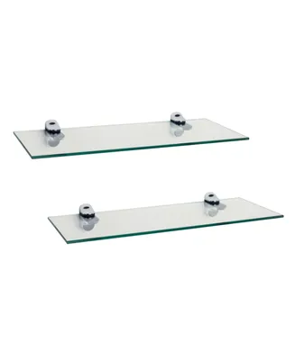 Set of 2 Glass Floating Shelves with Chrome Brackets 16" x 6"