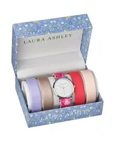 Laura Ashley Silver Slidethrough Interchangeable Sleek Dial Floral Straps Set Watch