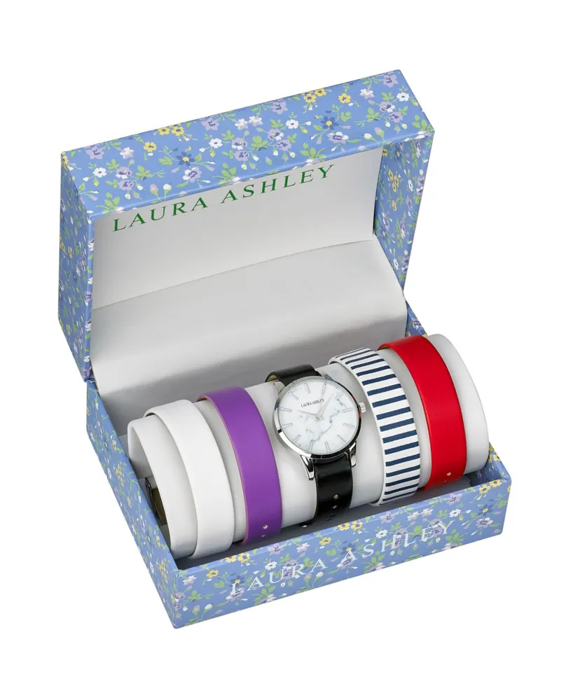 Laura Ashley Silver Slidethrough Interchangeable Marble Dial Set Watch