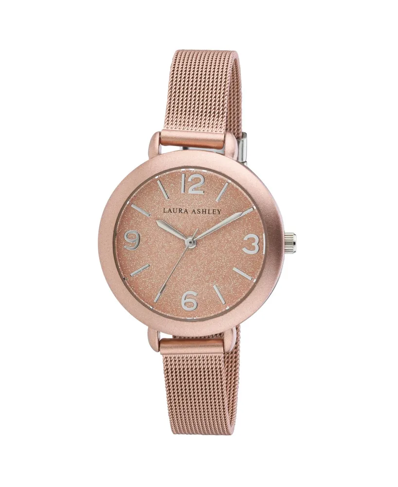 Laura Ashley Pink Ladies' Glitz Sparkle Dial Spray Mesh Band Watch