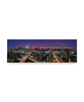Thomas D Morkeberg 'Manhattan Sunset Skyline' Canvas Art - 24" x 8" x 2"