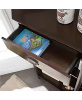 Leick Home Chocolate Oak Mantel Height 3-Shelf Corner Bookcase with Drawer Storage