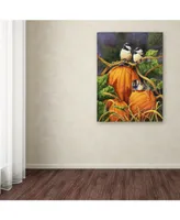 Wanda Mumm 'Chickadees And Pumpkins' Canvas Art - 32" x 24" x 2"