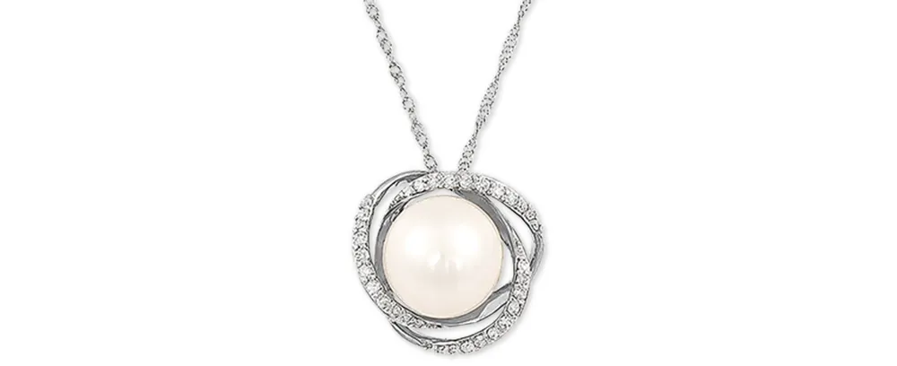 Honora Cultured Freshwater Pearl (8mm) & Diamond (1/8 ct. t.w.) 18" Pendant Necklace 14k Yellow Gold or White