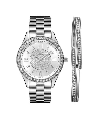 Jbw Women's Mondrian Jewelry Set Diamond (1/6 ct.t.w.) Stainless Steel Watch