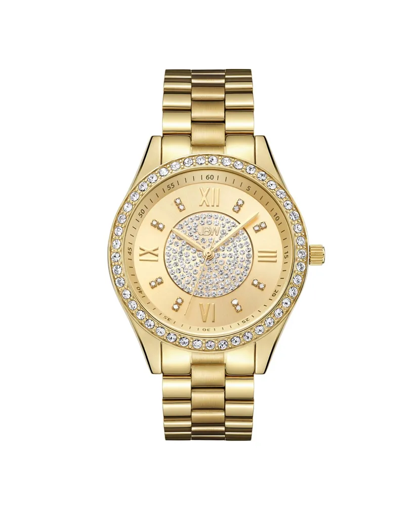 Jbw Women's Mondrian Jewelry Set Diamond (1/6 ct.t.w.) 18k Gold Plated Stainless Steel Watch