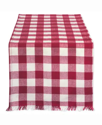 Wine Heavyweight Check Fringed Table Runner 14" X 72"