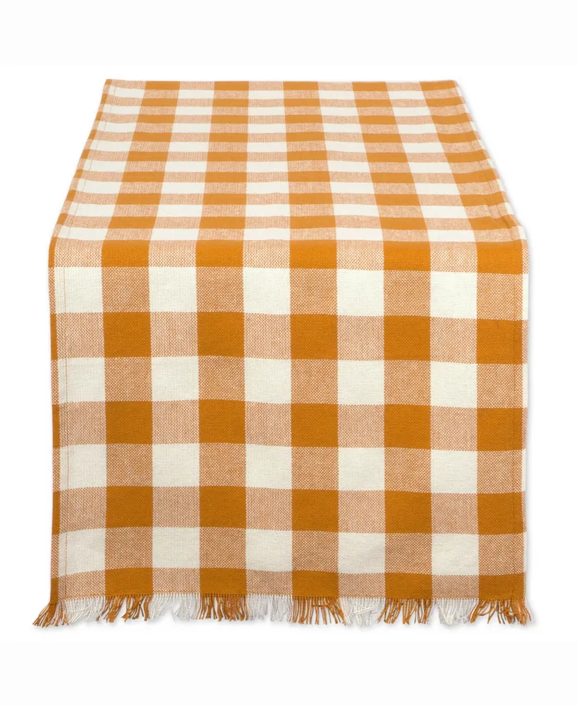 Pumpkin Spice Heavyweight Check Fringed Table Runner 14" X 108"