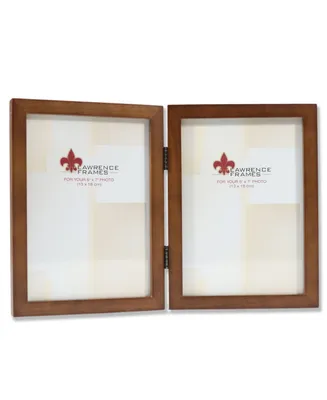 Lawrence Frames 766057D Nutmeg Wood Hinged Double Picture Frame - 5" x 7"