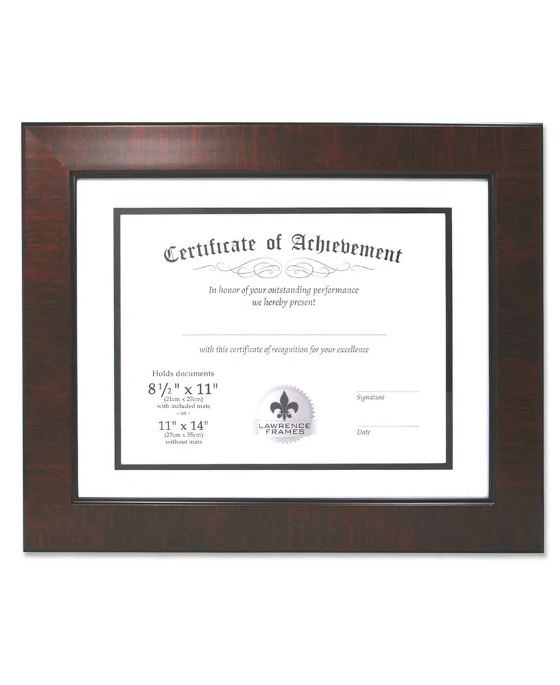 Lawrence Frames Dual Use Mahogany Faux Burl 11" x 14" Certificate Picture Frame with Double Bevel Cut Matting For Document - 8.5" x 11"